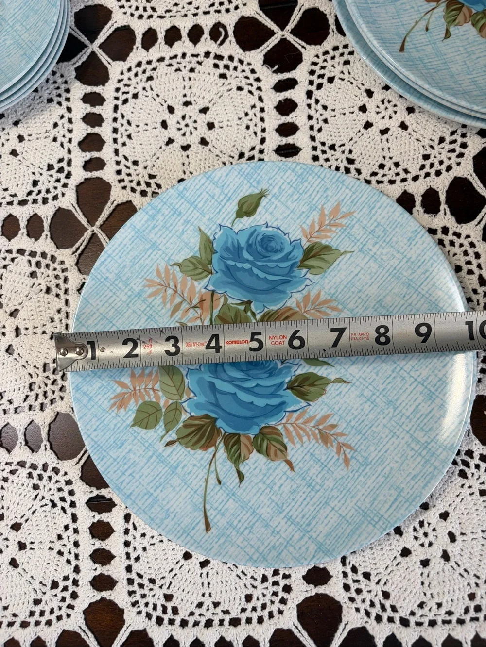 Vintage Retro Melamine Dinnerware Set of 4 Dinner/4 Small Plates Blue Roses